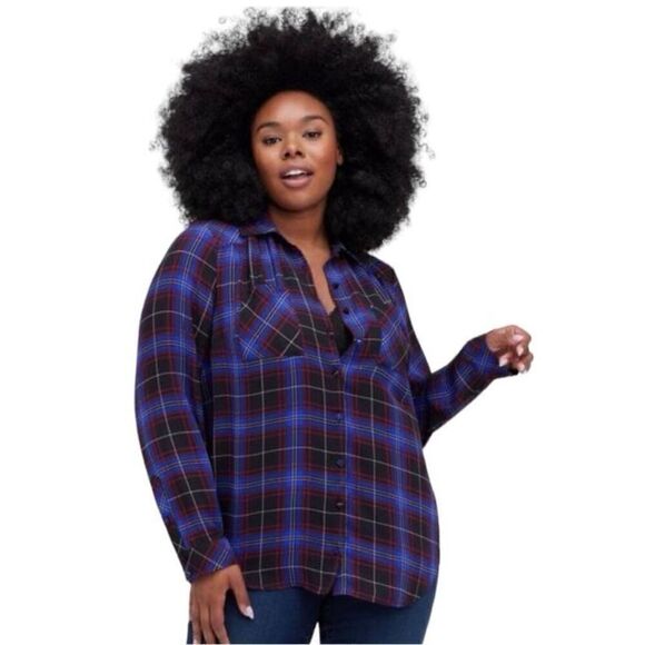 Torrid Madison Georgette Multicolor Plaid Button Up Top NWT Plus Size 2/20-22 - Picture 1 of 7